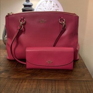 Coach Christie Carryall in Ruby Pink with Wallet